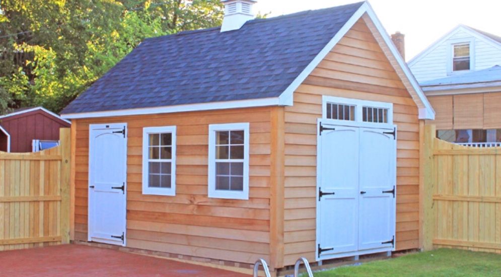 wooden pool shed for storage
