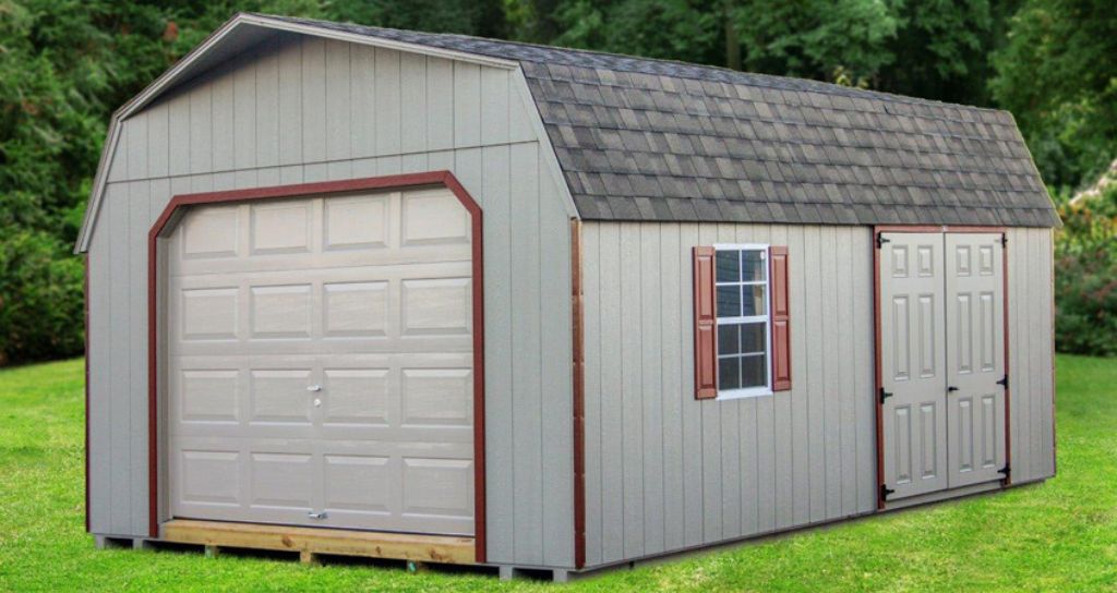 tan and brown single wide free standing garage